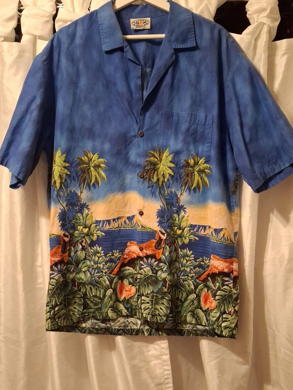 Blue Tropical Print Hawaiian Button-Down Shirt